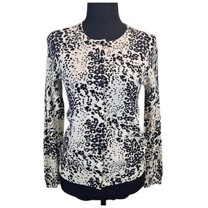 J. Crew Merino Wool Leopard Print Cardigan Small Ivory Black Lightweight Preppy